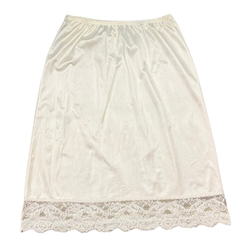 Vintage White Cream Vassarette Nylon + Lace Slip Skirt Lingerie Size Small